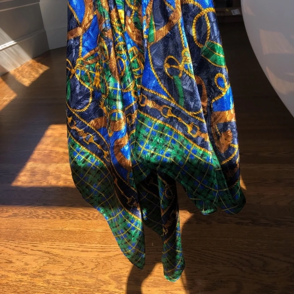Colorful Blue/Green Patterned Scarf - Picture 3 of 4